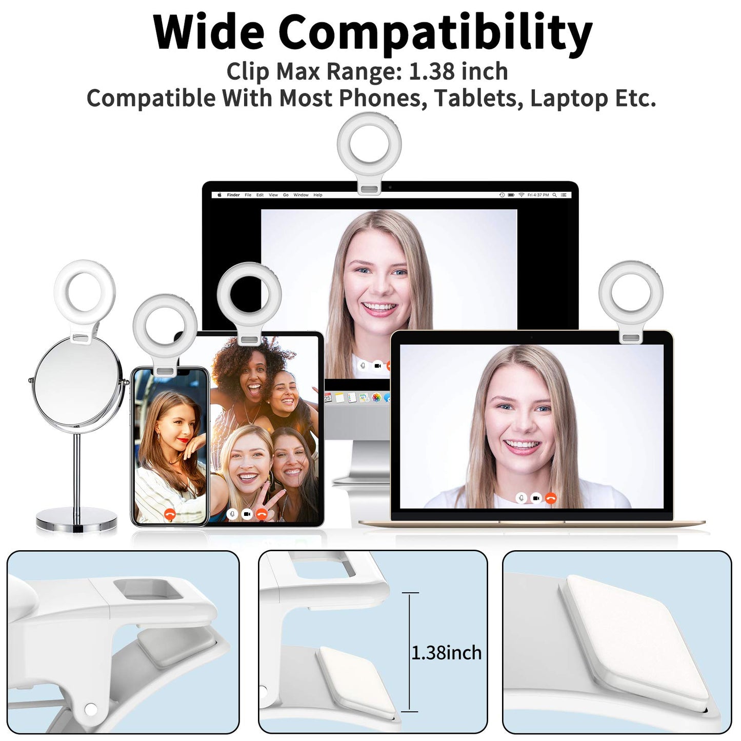 Ring Light for Phone, Laptop, Tablet, Rechargeable 60 LED Selfie Ring Light with 3 Models & 5 Level Brightness, Perfect for Selfies, Makeup, Live Stream, etc