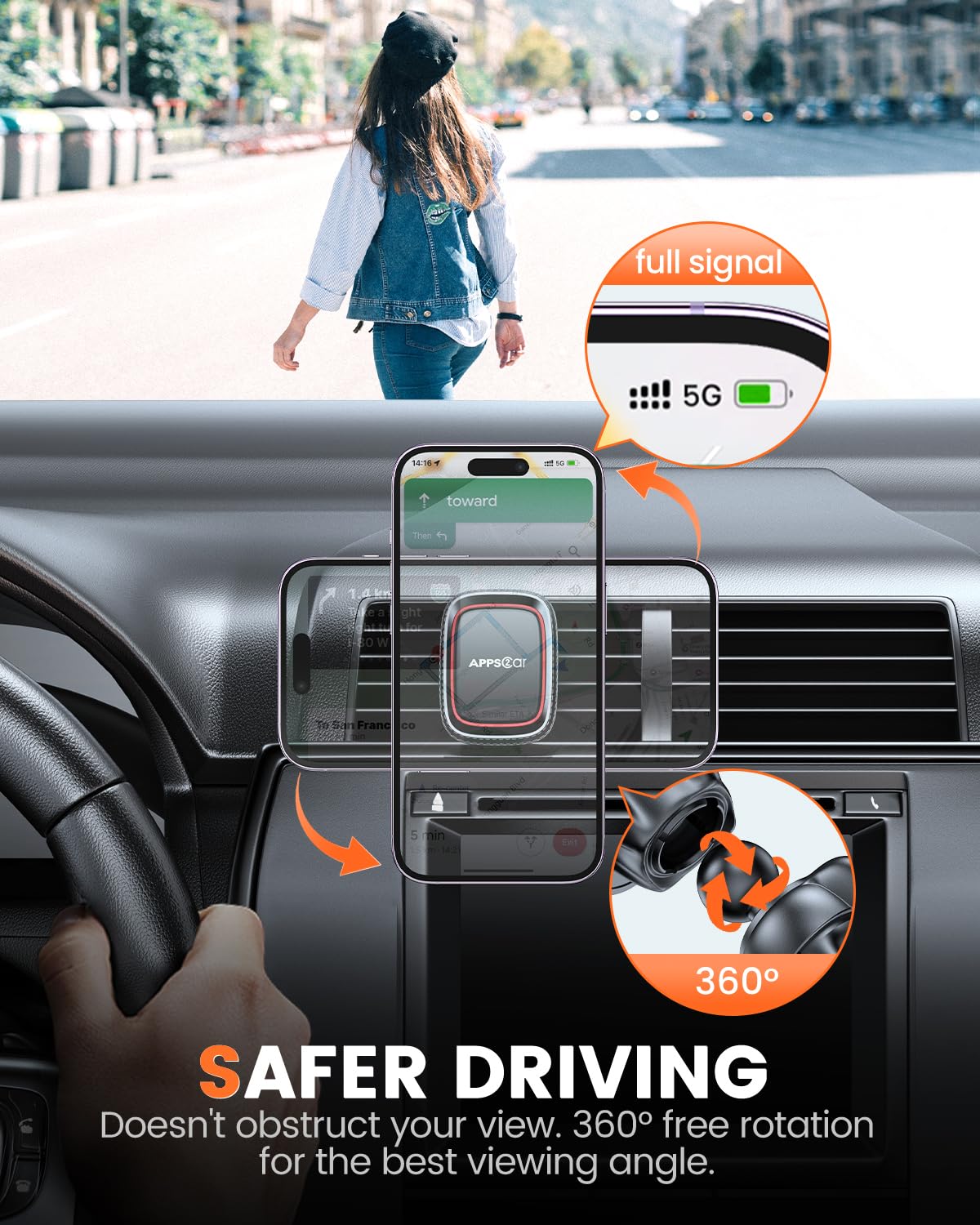 Apps2Car Universal Magnetic Car Phone Holder | 360° Rotation Dashboard Mount |