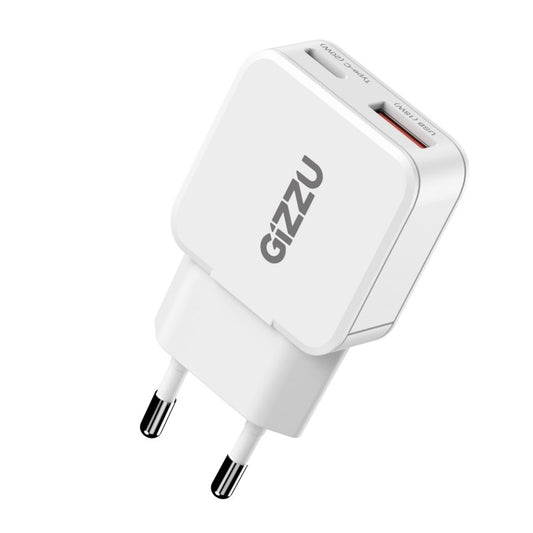 Gizzu 20W GaN Dual Port Wall Charger | USB-C & USB-A Fast Charging | White