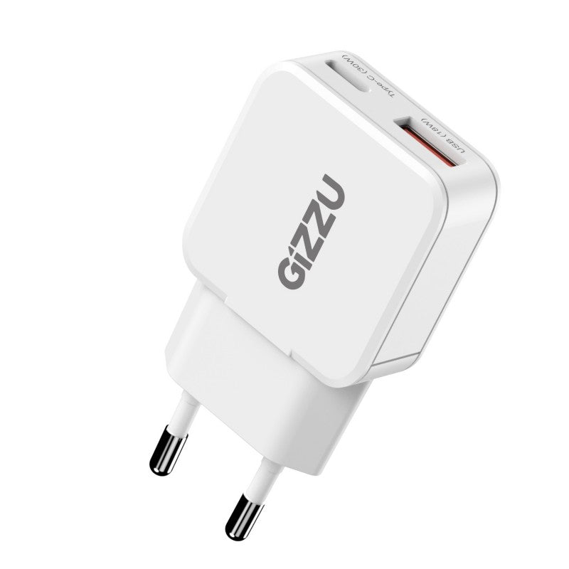 Gizzu 30W GaN Dual Port Wall Charger | USB-C & USB-A Fast Charging | White