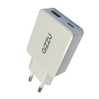 Gizzu 65W GaN Dual Port Wall Charger | Laptop & Smartphone Fast Charging | White